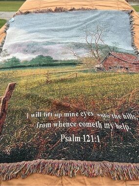 Psalm 121:1 Scenic Farmhouse Woven Throw Blanket - Multi